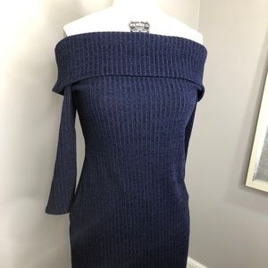 NWOT Lulu's Navy Off the Shoulder Knit Ribbed Body